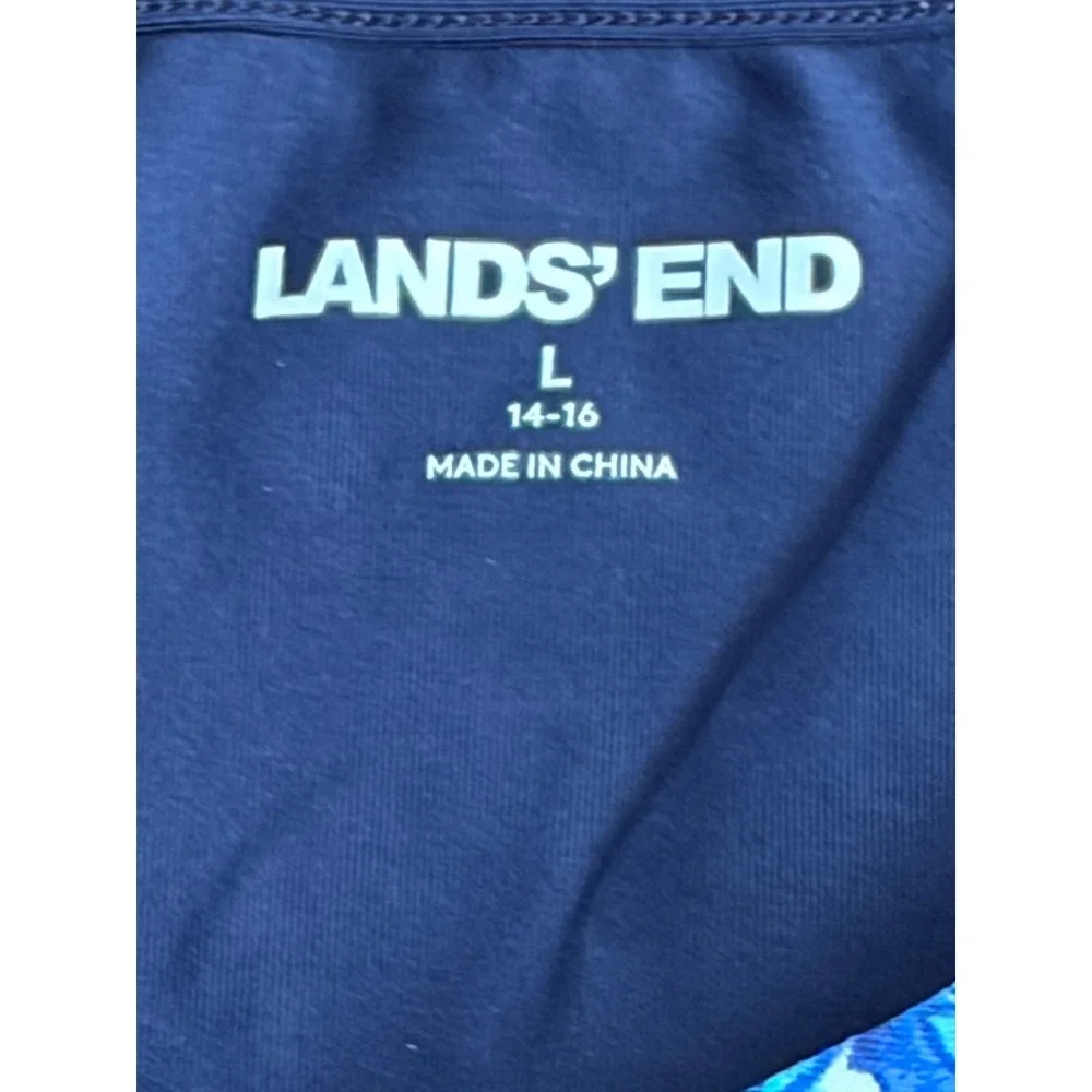 Lands‎ End Navy Blue Medallion Print Tassel Swim Cover Up  Womens Large 14